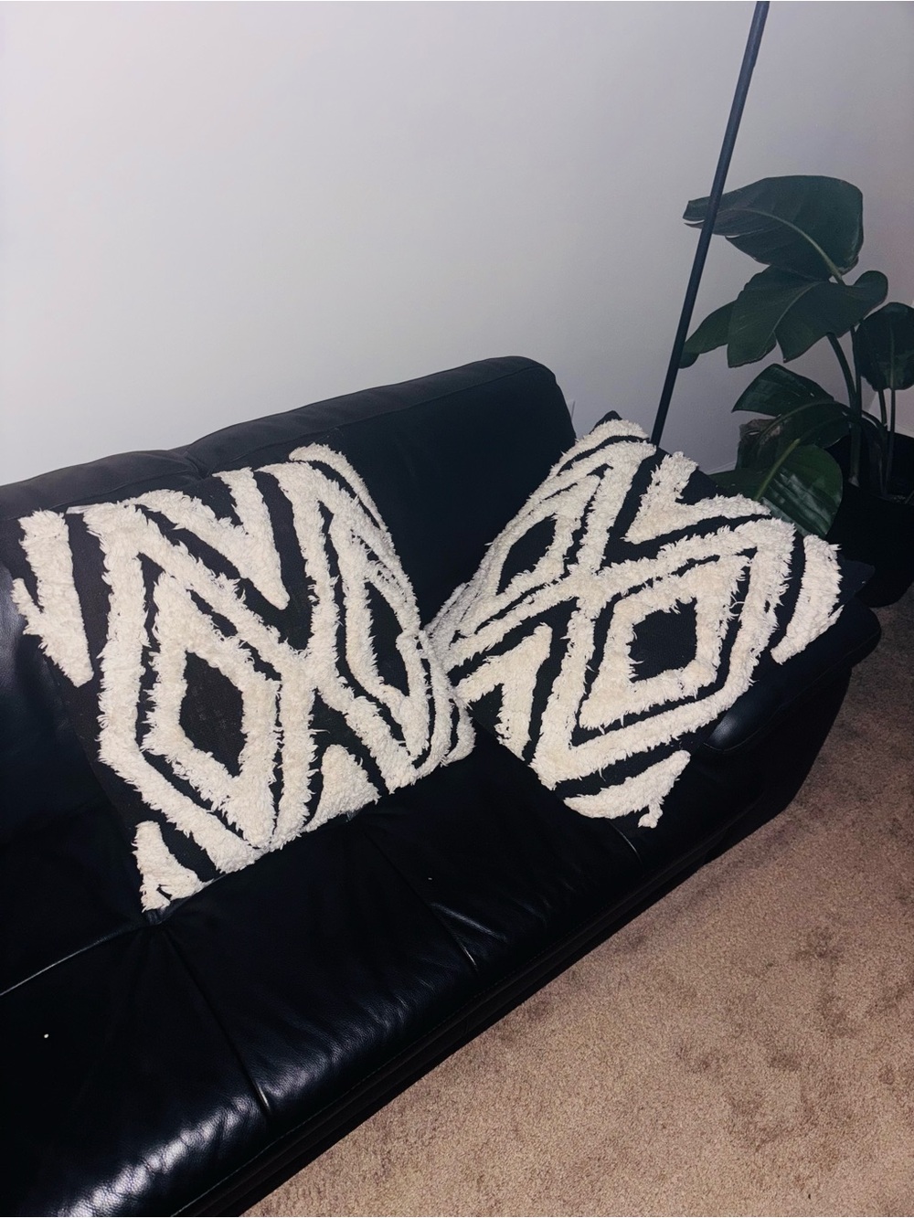 Crate&Barrel Black and White Shag Geometric Accent Pillows